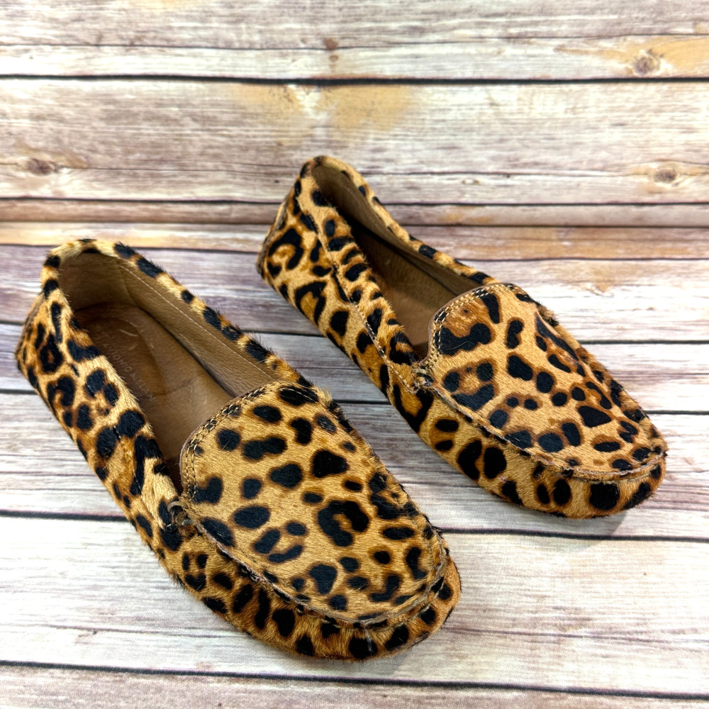 Antonio Melani Womens Leather Leopard Calf Hair Slip On Loafer Driving Shoes 8M